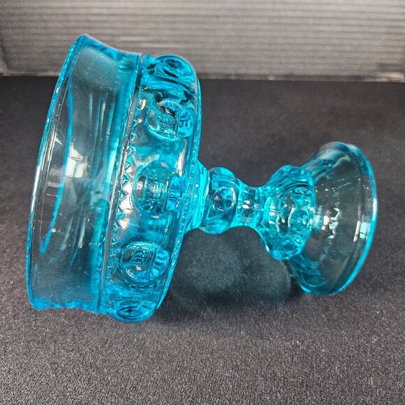 Beautiful Blue King's Crown Thumb Print Pedestal Candy Dish/Compote Bowl 1970s - Picture 5 of 13
